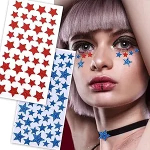 4th Of July Face Stickers For Women & Kids – 108pcs Patriotic Star Glitter Stickers – Self-Adhesive Red Blue Face Tattoos – Independence Day, Memorial Day, Rave, Party Makeup Decoration