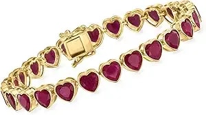 Ross-Simons 18.00 Ct. T.W. Ruby Heart Tennis Bracelet In 18kt Gold Over Sterling