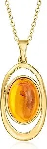 Ross-Simons Amber Pendant Necklace In 18kt Gold Over Sterling. 18 Inches