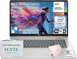 Hp 17.3" Hd+ Touchscreen Laptop, Intel 10-Core i7, 64gb Ram, 2tb Ssd, Windows 11 Pro, Backlit Keyboard, 10-Key Number Pad, Business Notebook Computer, Rose Gold
