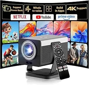 Hp mc450 Smart Mini Portable Projector With Wifi & Bluetooth, Official Licensed Apps, Short Throw Projector With 4k Support, Voice Control, Usb-C, Movie Projector For Bedroom & Outdoor