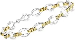 Ross-Simons Sterling Silver And 18kt Gold Over Sterling Oval-Link Bracelet