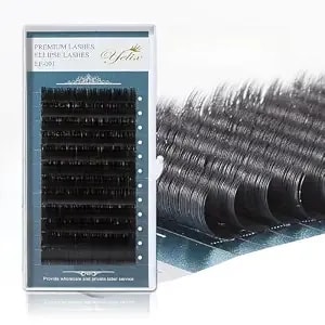 Yelix Ellipse Flat Lashes Extensions C/D Curl 8-15mm Mixed Length, Natural Matte Soft Lightweight Classic Lash Extensions For Professional Salon Use (0.2 Thickness 8-15mm, D Curl)
