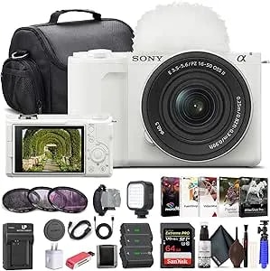 Sony Alpha Zv-e10 Ii Mirrorless Camera With 16-50mm Lens (White) (zve10m2kw) - 64gb Memory Card, Filter Kit, Photo Software, Bag, 2 X Np-fz100 Battery, External Charger, Card Reader, More