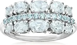 Ross-Simons 1.00 Ct. T.W. Aquamarine And .20 Ct. T.W. Swiss Blue Topaz Ring In Sterling Silver