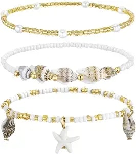 Cicy Bell Boho Ankle Bracelets For Women Beachy Shell Starfish Charm Layered Anklets Non Tarnish Summer Vacation Foot Jewelry Gift