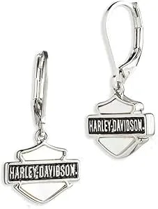 Harley-Davidson Women'S Mother Of Pearl Bar & Shield Drop Earrings – Silver