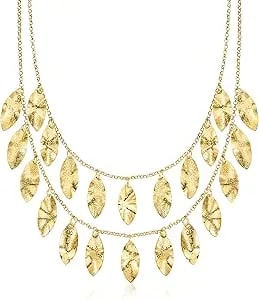 Ross-Simons Italian 18kt Gold Over Sterling Leaf Bib Necklace. 18 Inches
