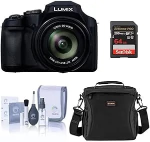 Panasonic Lumix fz80d Point & Shoot Digital Camera, 18.1mp, 4k Photo/Video, 60x Zoom (20-1200mm) Lens, Power O.I.S., Bundle W/ 64gb Card, Shoulder Bag, Cleaning Kit, Panasonic 1-Year Warranty