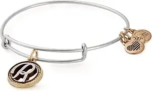 Alex And Ani Women'S Initial R Ii Bangle Two Tone Bracelet, Rafaelian Silver, Expandable