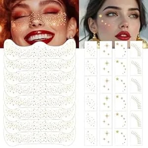 Glitter Freckles, 32 Pcs Sparkle Glitter Freckles Face Tattoo For Women Girls Gold Temporary Face Tattoos Concert Festival Rave