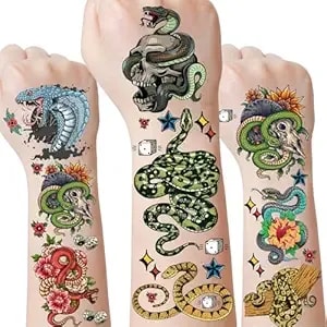 Snake Party Favors Temporary Tattoos - 8 Sheets 296 Pcs Snake Reptile Animals Tribal Cobra Mamba Viper Serpent Fake Tattoo Stickers For Kids Child Birthday Party Decorations Supplies