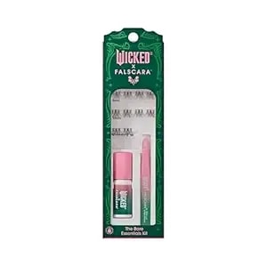 Wicked X Falscara False Eyelashes, Lash Extension Kit, ‘She'S So Good’, 10 Lash Clusters, 8mm-10mm, Light Volume, Green Glitter, Mini Bond, Green & Pink Mini Applicator