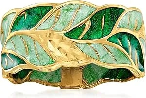 Ross-Simons Italian Green Enamel Leaf Ring In 14kt Yellow Gold