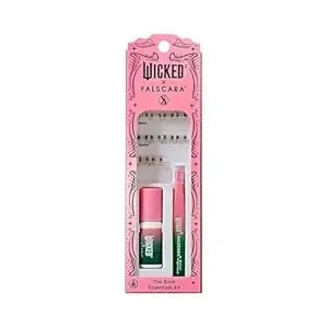 Wicked X Falscara False Eyelashes, ‘Winkie Country’, 8mm-10mm Natural Volume, Silver Glitter, Lash Extension Kit Includes Mini Bond Net Wt 4.5 G (0.15 Oz.), Mini Applicator, & 10 Lash Clusters
