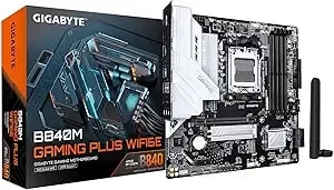 Gigabyte b840m Gaming Plus wifi6e Amd am5 Matx Motherboard, Support Ryzen 9000/8000/7000 Series, 8+2+2 Power Phase, ddr5, 2x M.2, Pcie 4.0, Usb-C 3.2 Gen 1, Wifi 6e, Gbe Lan, Ez-Latch, 3-Year Warranty