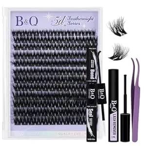 B&Q Lash Clusters Kit Wispy Flora - feath5d 01 Eyelash Clusters Kit With Glue & Tools, Feathered Lightweight Lash Kit, 8-18mm C Curl Waterproof False Lashes