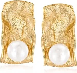 Ross-Simons Italian 6.5-7mm Cultured Pearl Sculptural Earrings In 18kt Gold Over Sterling