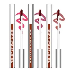 3pcs Lip Stain Peel Off Set, Peel Off Lip Liner Stain Long Lasting Waterproof, Matte Lip Tattoo Tint Transfer Proof, Highly Pigmented Color Lip Makeup(#01+02+03)