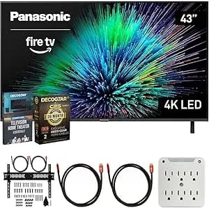 Panasonic TV-43W70BP W70 Series 43 Inch LED 4K Ultra HD Smart Fire TV Bundle With 2X HDMI 2.0 Cable, TV Wall Mount, 6-Outlet Surge Adapter, Theater Essentials And Exclusive 26 Month Protection Pack