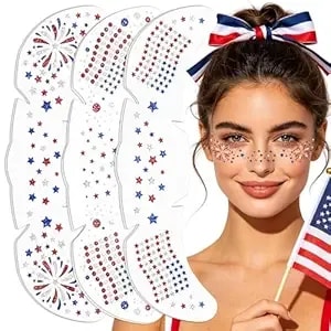 Go Ho American Flag Glitter Freckles Face Tattoo 6pcs, 4th Of July Red White And Blue Freckles Sparkle, 4th Of July Outfits For Women Kids, Patriotic Glitter Stickers For Independence Day