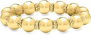 Ross-Simons Italian 12mm 14kt Yellow Gold-Plated Bead Stretch Bracelet