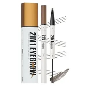 2-In-1 Eyebrow Pencil & Tinted Brow Gel - Dual-Ended Microblading Pen With 4-Fork Tip, Waterproof, Smudge-Proof For Natural Hair-Like Brows, Long Lasting 24h (Brown)