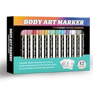12pcs Tattoo Pen, Temporary Tattoo Maker For Kids, Safety Body Markers For Skin