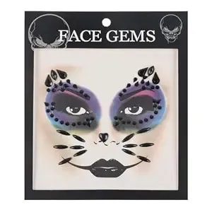 Halloween Face Gems Black Rhinestone Cat Temporary Tattoo Self Adhesive Crystal Face Art Stickers For Women Men Halloween Face Tattoos Eyes Body Makeup Party Cosplay Supplies (Halloween A)