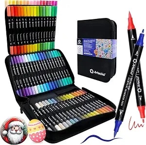 Artecho Acrylic Paint Markers 72 Colors With Bag（ Brush Tip And Fine Tip ） - Ideal For Rock Painting, Stone, Wood, Paper, Canvas, Ceramic, Glass, Fabric & Diy Crafts