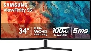 Samsung 34" Viewfinity S50GC Series Ultrawide QHD Monitor, 100Hz, 5ms, HDR10, AMD Freesync, Ultrawide Screen, Eye Care, Thin Bezels, PIP, PBP, LS34C50DGANXZA, 2023, Black