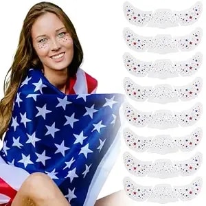 8pcs 4th Of July Face Tattoos,Red White And Blue Accessories,Glitter Freckles Face Tattoo,Patriotic Fourth Of July Outfit For Women,Usa Flag Star Freckles For Independence Day
