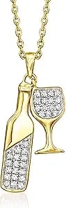 Ross-Simons 0.15 Ct. T.W. Diamond Wine Bottle And Glass Charm Necklace In 18kt Gold Over Sterling