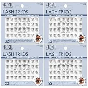 Ardell Soft Touch Trios Individual False Eyelashes - Diy Lash Clusters, Lightweight & Reusable Eyelash Extensions, Black, 4 Pack