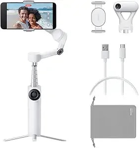 insta360 Flow 2 Plus Ai Tracker Bundle White - Foldable Phone Gimbal, Ai Tracking With Any App, Multi-Person Tracking, Built-In Tripod/Selfie Stick, Remote Control, Smartphone Stabilizer, Travel