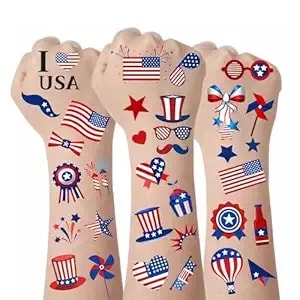 Oiomniv 4th Of July Temporary Tattoos 90pcs, Waterproof Patriotic American Flag Red White Blue Tattoo Stickers For Independence Day Party Favors, Memorial Day Bbq Decorations For Kids Adults