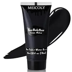 Meicoly Black Cream Face Body Paint, 2.37oz Large Tube Water Based Clown Black Makeup,Body Paint For Adults And Kids,Halloween Sfx Skull Joker Zombie Vampire Skeleton Goth Spider Cosplay Makeup