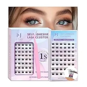 Jomay Self Adhesive Eyelashes, Press On Lashes No Glue Needed, Glueless Lashes Pre-Glued Natural Cluster Extension Kit D Curl For Beginners, No Sticky Residue 1 Step Diy 48pcs 10-16mm x01