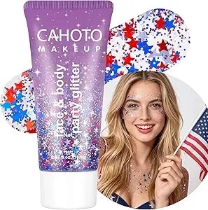 Flag Star Glitter Gel, Red White Blue Star For Face Body Hair, Patriotic Pride Usa Flag Sparkling Sequins For Independence Day 4th Of July Memorial Day Semiquincentennial 250 Anniversary, 70ml