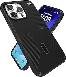 Speck Iphone 15 Pro Max Case - Clicklock No-Slip Interlock, Built For Magsafe, Drop Protection Grip - Scratch Resistant, Soft Touch, 6.7 Inch Phone Case - Presidio2 Grip Black/Slate Grey/White