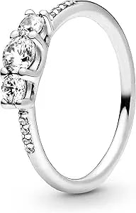 Pandora Jewelry Clear Three-Stone Cubic Zirconia Ring In Sterling Silver, Size 9, No Box