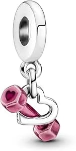 Pandora Dumbbell & Heart Dangle Charm - Compatible Moments Bracelets - Jewelry For Women - Gift For Women - Made With Sterling Silver & Enamel