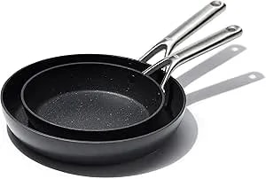 Oxo Professional 8" And 10" Frying Pan Skillet Set, Hard Anodized Ceramic Nonstick Cookware Pfas-Free, Stainless Steel, Induction Suitable, Diamond Reinforced Coating, Dishwasher And Oven Safe, Black