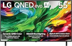 LG 55-Inch Class QNED Evo AI QNED85A Series Mini LED 4K Smart TV W/AI Picture, AI Sound, HDR10, AI Super Upscaling 4K, Filmmaker Mode, Wow Orchestra, Alexa Built-In (55QNED85AUA, 2025)