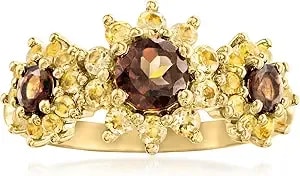 Ross-Simons 0.70 Ct. T.W. Yellow Citrine And .50 Ct. T.W. Smoky Quartz Sunflower Ring In 18kt Gold Over Sterling
