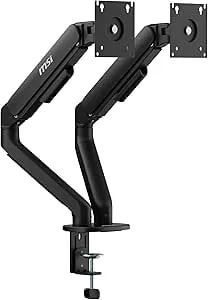 Msi Mag mt101dg - Gas Spring Dual Monitor Stand Arm, Supports 17-32" And 22 Lbs, Vesa Compatible, Adjustable Gas Spring Mount, Clamp & Grommet, Quick Release Plate – Black
