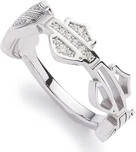 Harley-Davidson Women'S Crystal Multi Bar & Shield Logos Silver Plated Ring