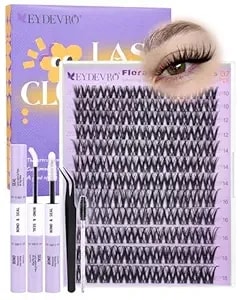 Eydevro Flora Lash Clusters Kit Wispy Natural Eyelash Clusters Kit 10-18mm Diy Lash Extension Kit Flaunt Cluster Eyelash Extensions Individual Lashes Kit Waterproof Lash Bond And Seal, Tweezers, Brush