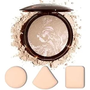Setting Face Powder Set For Women, Baked Foundation Makeup For Matte Finish Flawless Look, Long Lasting Oil Control, Light To Medium Coverage, Powder Puff Include, #3 Fair