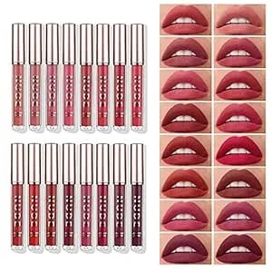 Langmanni Matte Liquid Lipstick Makeup Set Velvety Liquid Lipstick Long Lasting Durable Nude Lip Gloss Beauty Cosmetics Set For Girls And Women (16pcs Set)